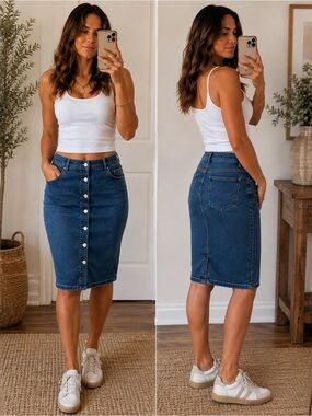 Vero Moda button-front denim mini skirt